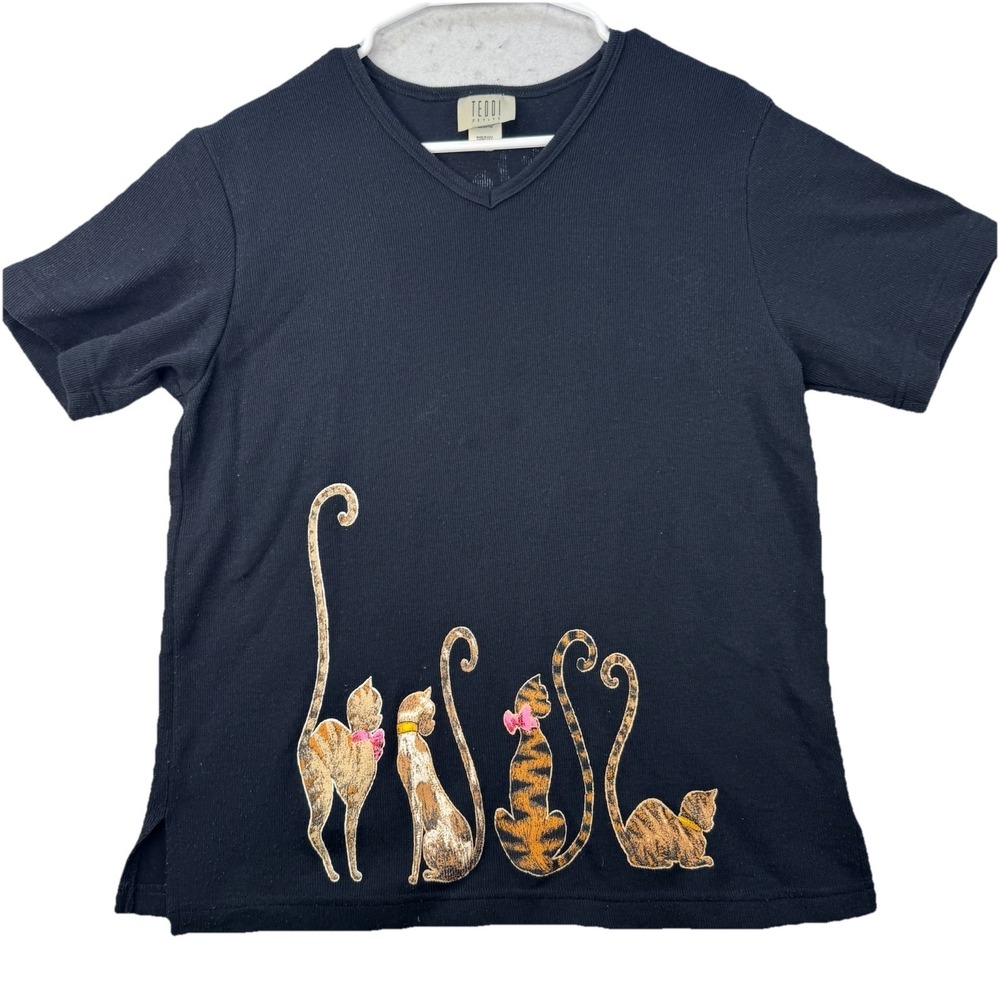 VTG Teddi Crazy Cat Lady Shirt Women's PM Medium Double sided Graphic Art Kitty